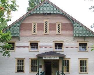 Seaver Gym, with many types of siding